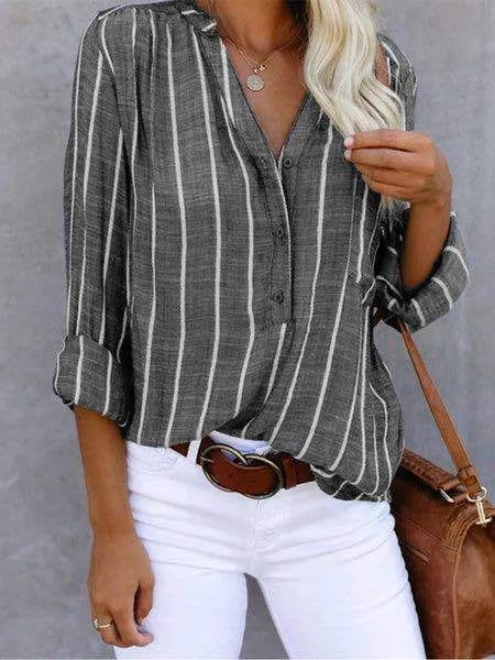 Marina | Women's Striped Button Front Blouse Summer