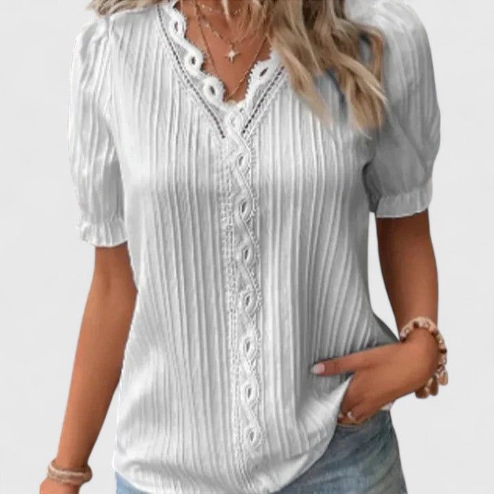 Beatrice | Women's V-Neck Short Sleeve Blouse