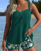 Priya | Women's V-Neck Ribbed Tankini – Beach Vacation Summer