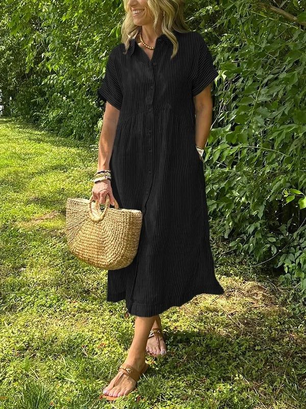 Fenna | Women's Striped V-Neck Midi Shirt Dress