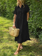 Fenna | Women's Striped V-Neck Midi Shirt Dress