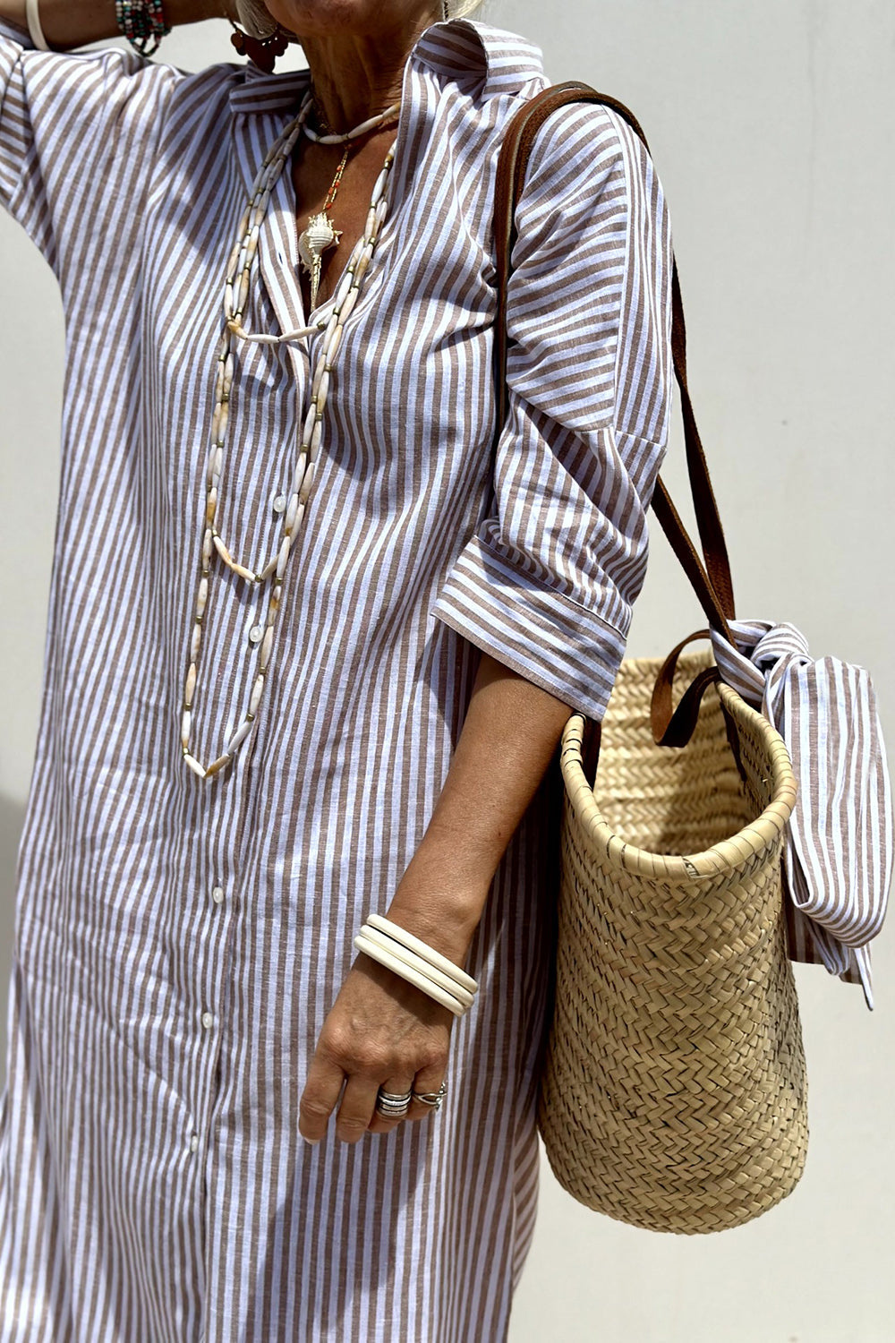 Ophelia | Women's Striped Button-Down Midi Shirt Dress