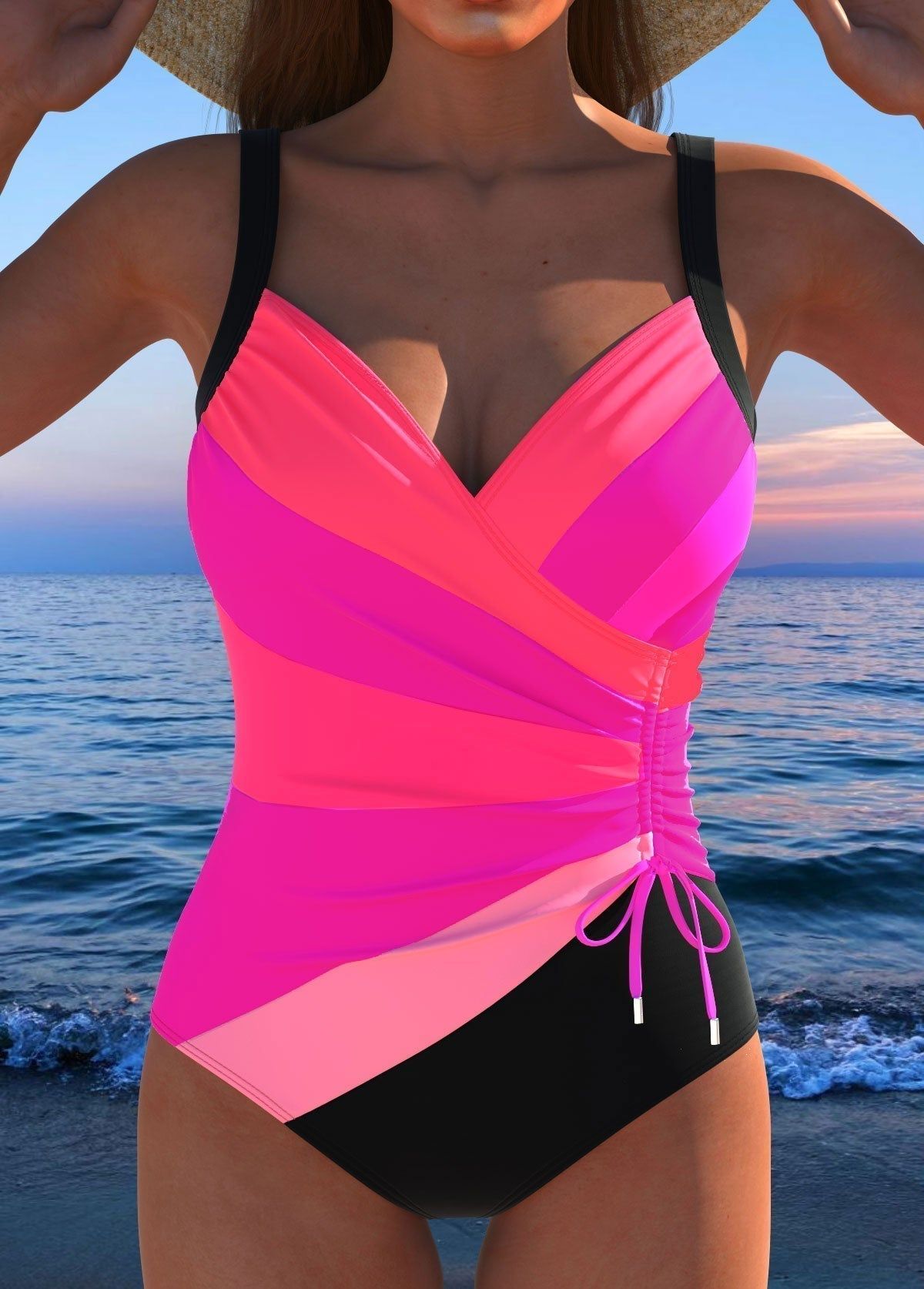 Bo | Women's Ruched V-Neck One-Piece Swimsuit