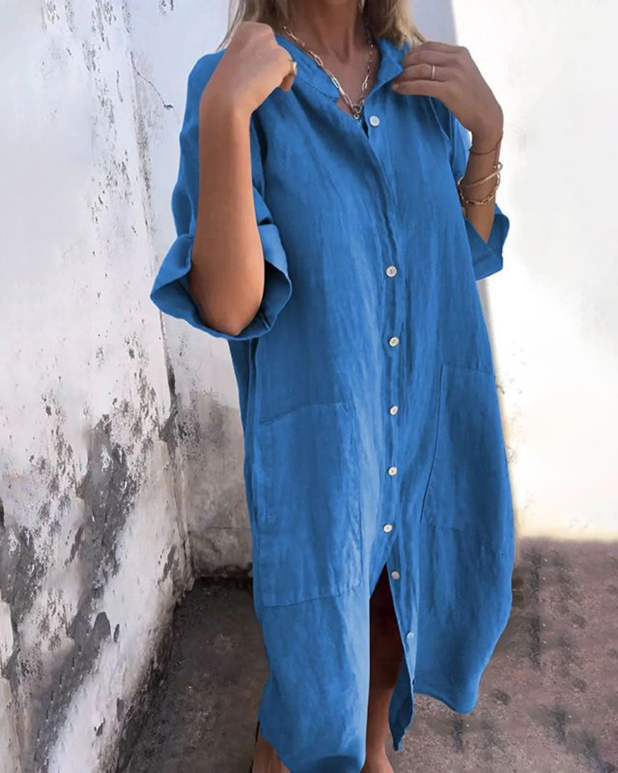 Josefien | Women's Shirt Dress Tie-Waist V-Neck Midi