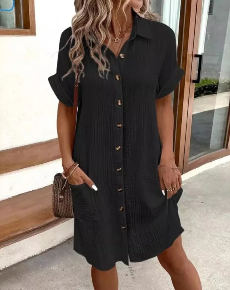 Esther | Women's Button Front Shirt Dress with Short Sleeve