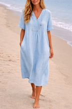 Gerda | Women's V-Neck Midi Dress Relaxed Silhouette