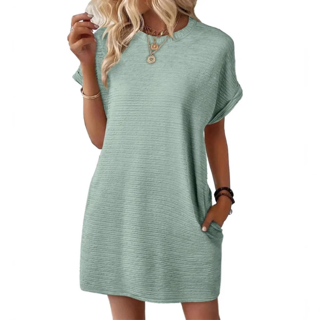 Franka | Women's Crew Neck Textured Mini Dress with Pockets