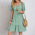 Kirsten | Women's Boho V-Neck Ruffle Hem Mini Dress