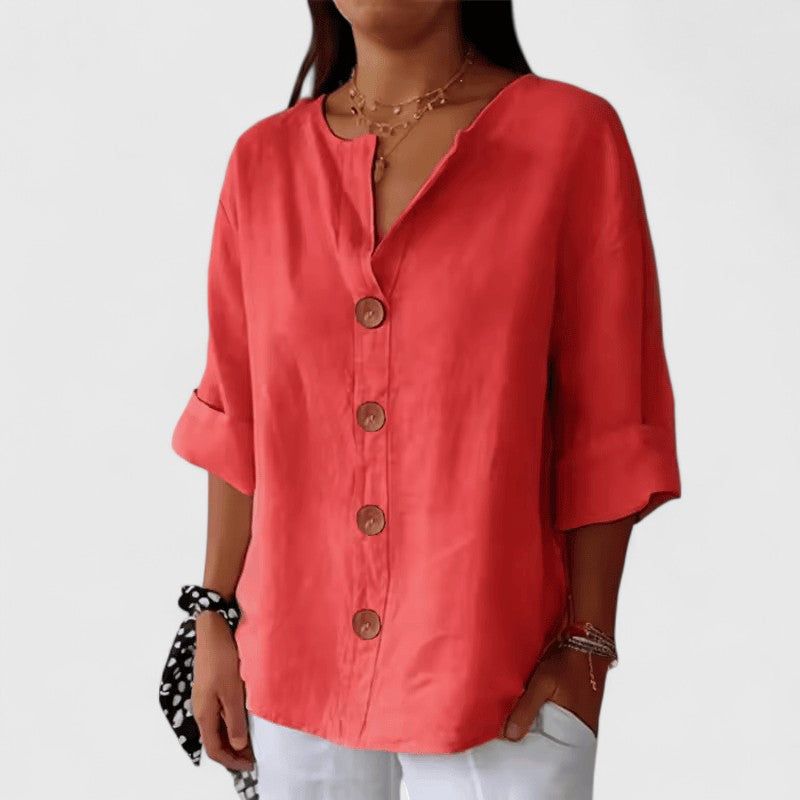 Marisol | Women's Button Front Roll-Tab Sleeve Blouse