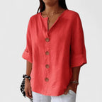 Marisol | Women's Button Front Roll-Tab Sleeve Blouse