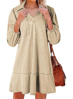 Solveig | Women's V-Neck Puff Sleeve Babydoll Dress