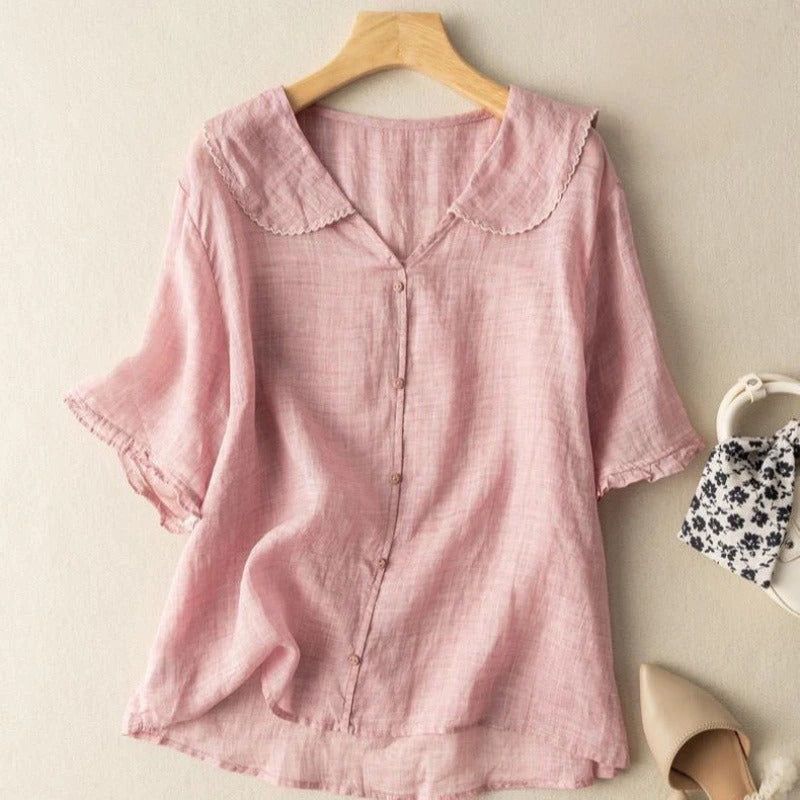 Thalia | Women's Button Front V-Neck Vintage Blouse