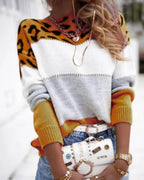 Olive | Women's Leopard Colourblock Knit Sweater