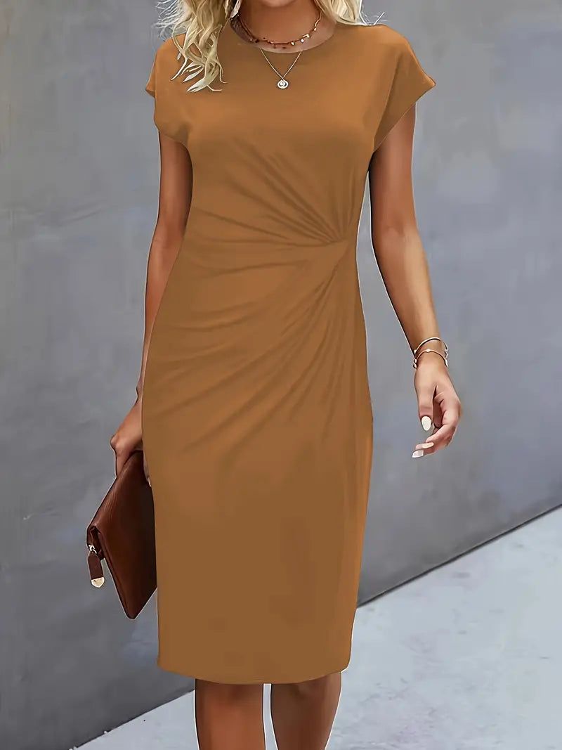 Fleur | Women's Ruched Midi Dress with Short Sleeves
