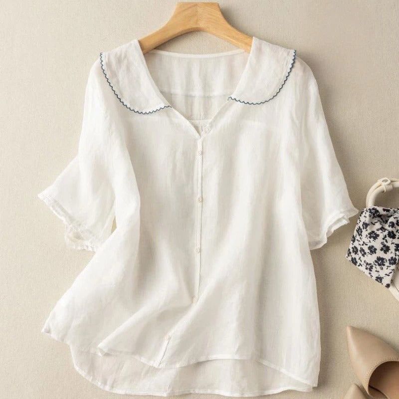 Thalia | Women's Button Front V-Neck Vintage Blouse