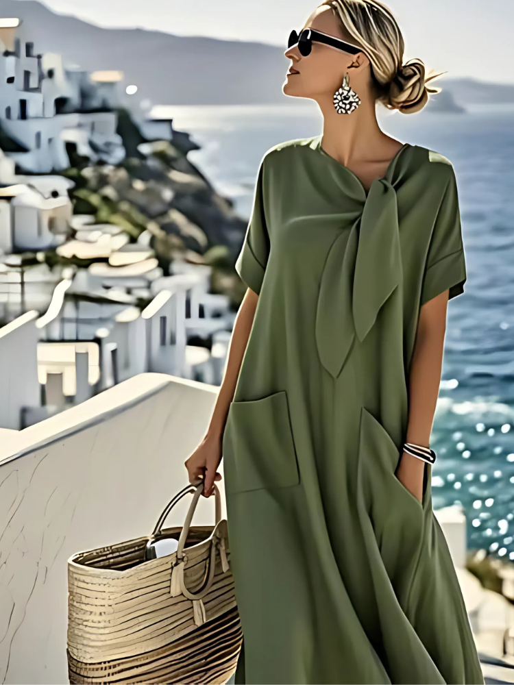 Edda | Women's Relaxed-Fit Bow Neckline Midi Dress