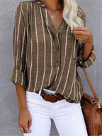 Marina | Women's Striped Button Front Blouse Summer