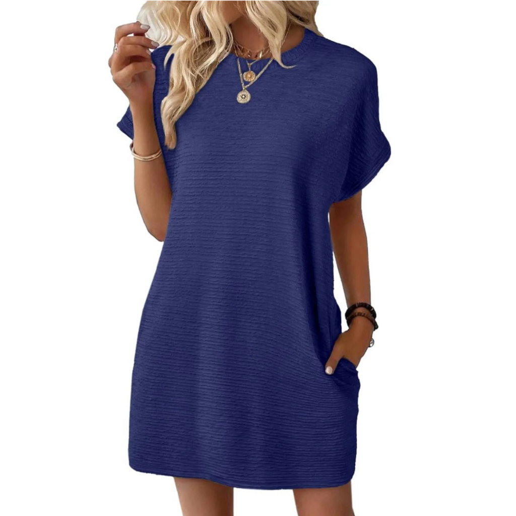 Franka | Women's Crew Neck Textured Mini Dress with Pockets