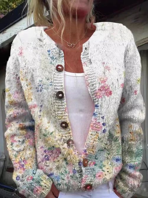 Stine | Women's Vintage Floral Button-Front Cardigan