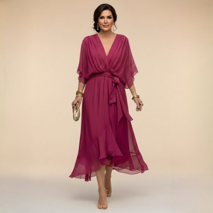 Louise | Women's V-Neck Waist-Tie Maxi Dress