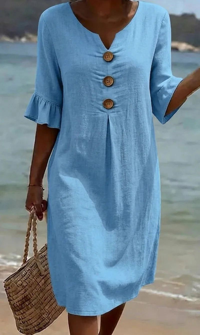 Kaia | Women's V-Neck Ruffle Sleeve Midi Dress