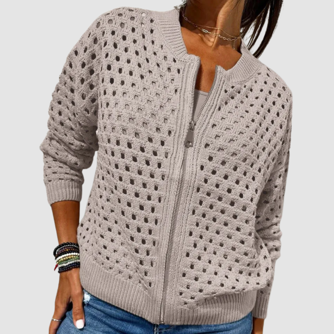 Saskia | Women's Cutout Knit Cardigan with Zipper Front