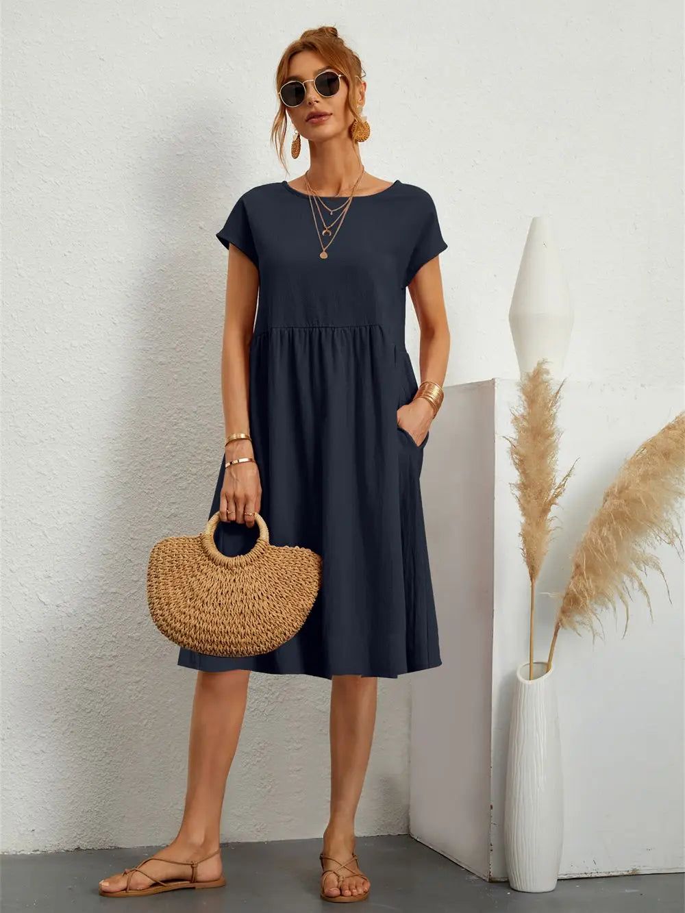 Emilie | Women's Short Sleeve A-Line Pocket Dress
