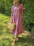 Fenna | Women's Striped V-Neck Midi Shirt Dress
