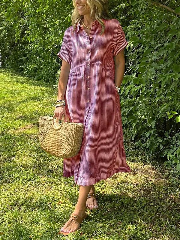 Fenna | Women's Striped V-Neck Midi Shirt Dress