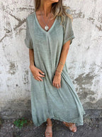 Mabel | Women's V-Neck Midi Dress Relaxed-Fit