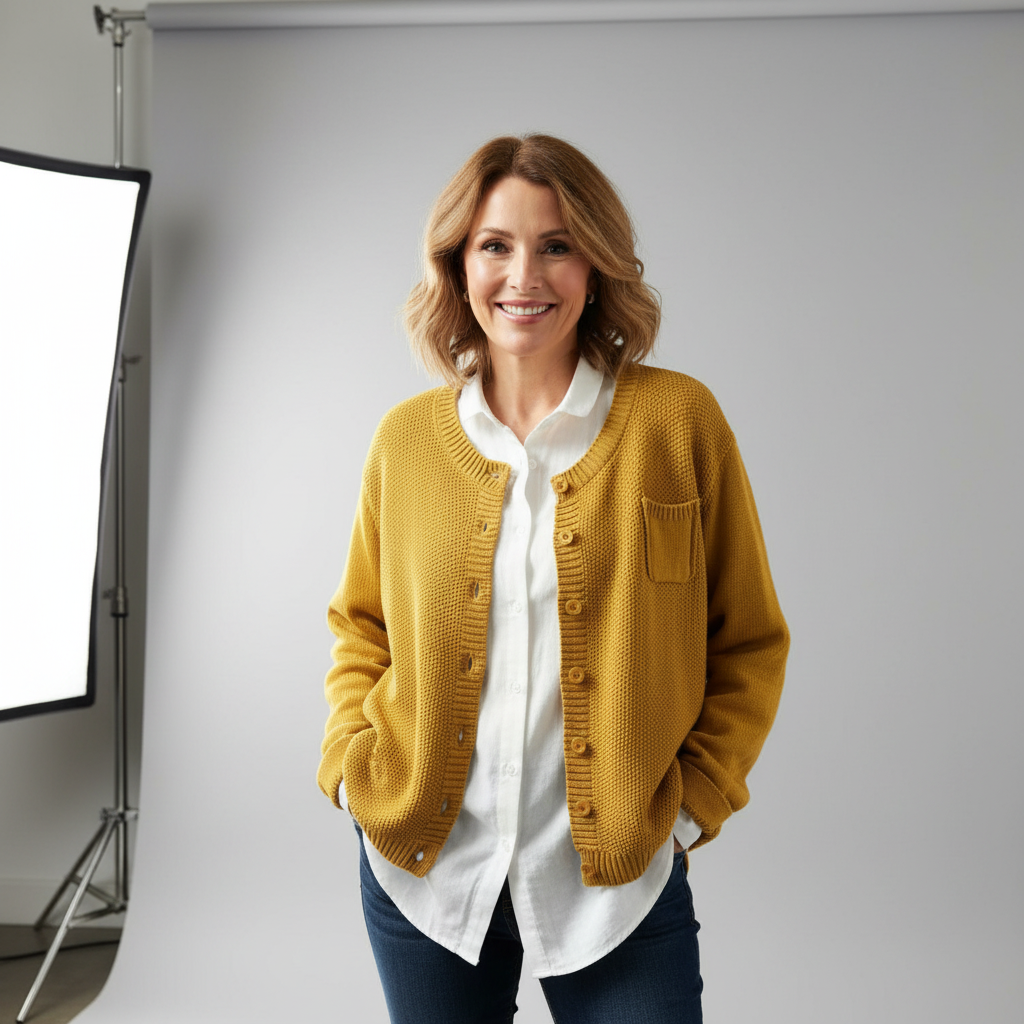 Sanne | Women's Cardigan V-Neck Chest Pocket Knit