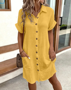 Esther | Women's Button Front Shirt Dress with Short Sleeve
