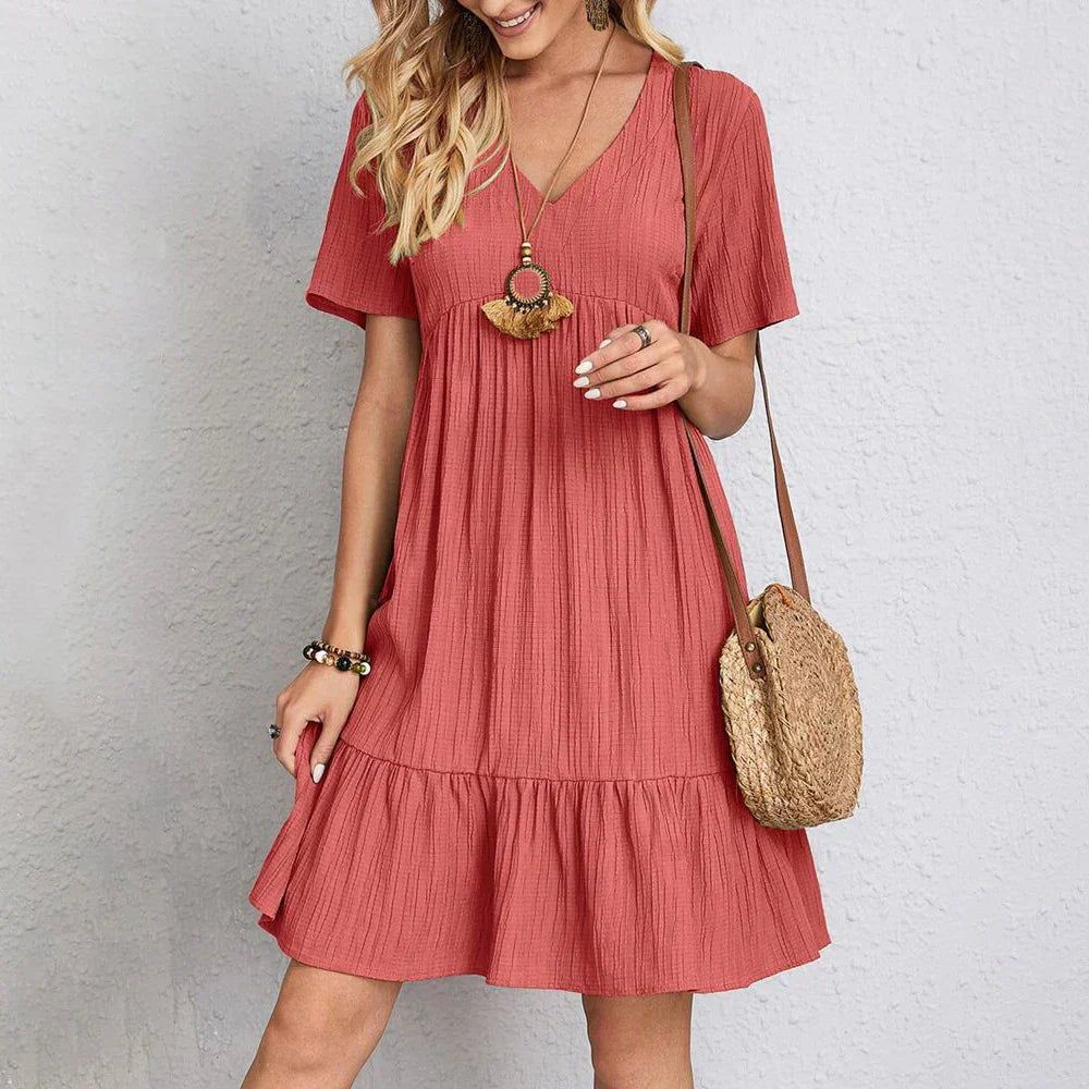 Kirsten | Women's Boho V-Neck Ruffle Hem Mini Dress