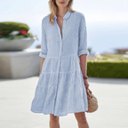 Gabrielle | Women's Striped Collared Tiered Shirt Dress
