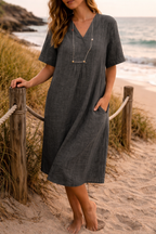 Gerda | Women's V-Neck Midi Dress Relaxed Silhouette