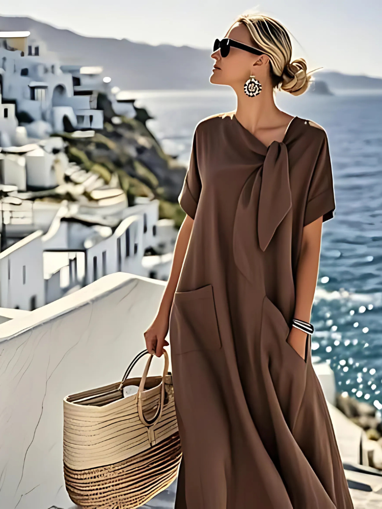 Edda | Women's Relaxed-Fit Bow Neckline Midi Dress