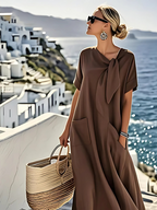 Edda | Women's Relaxed-Fit Bow Neckline Midi Dress