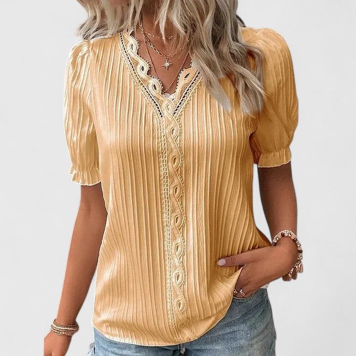 Beatrice | Women's V-Neck Short Sleeve Blouse