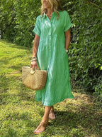 Fenna | Women's Striped V-Neck Midi Shirt Dress