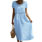 Greta | Women's Lace-Trim A-Line Midi Dress - Summer Occasions