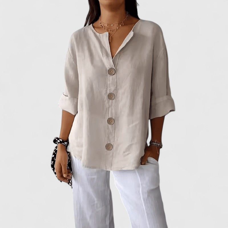 Marisol | Women's Button Front Roll-Tab Sleeve Blouse