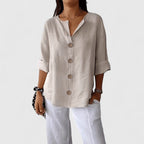 Marisol | Women's Button Front Roll-Tab Sleeve Blouse