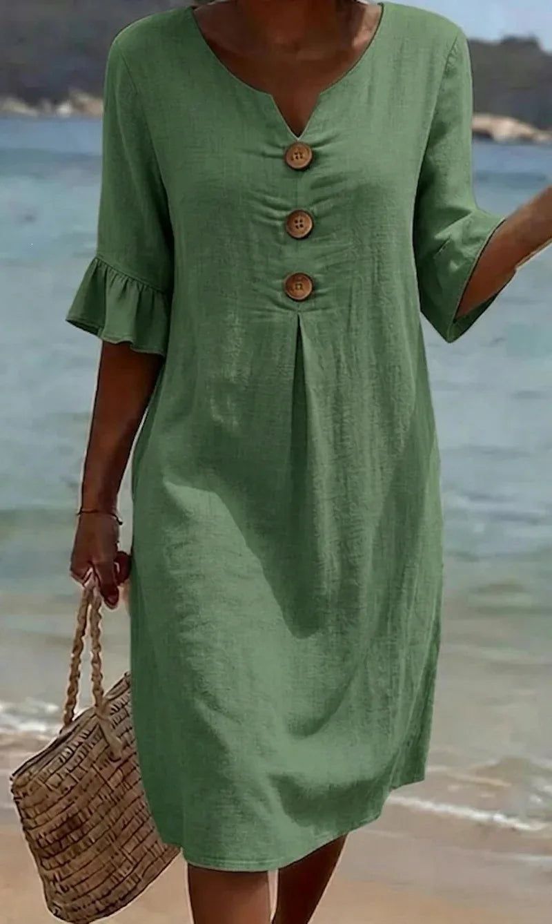 Kaia | Women's V-Neck Ruffle Sleeve Midi Dress