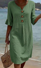 Kaia | Women's V-Neck Ruffle Sleeve Midi Dress
