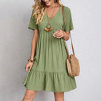 Kirsten | Women's Boho V-Neck Ruffle Hem Mini Dress