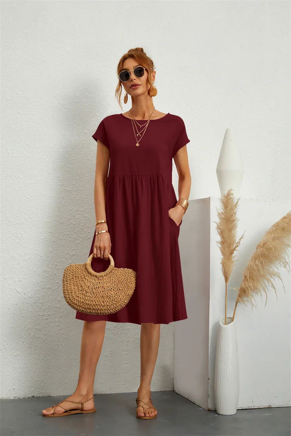 Emilie | Women's Short Sleeve A-Line Pocket Dress