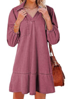 Solveig | Women's V-Neck Puff Sleeve Babydoll Dress