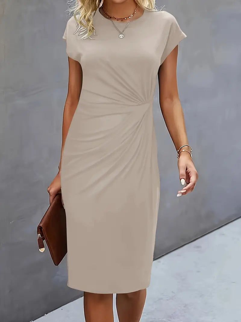 Fleur | Women's Ruched Midi Dress with Short Sleeves