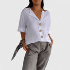 Marisol | Women's Button Front Roll-Tab Sleeve Blouse