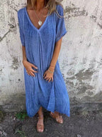 Mabel | Women's V-Neck Midi Dress Relaxed-Fit